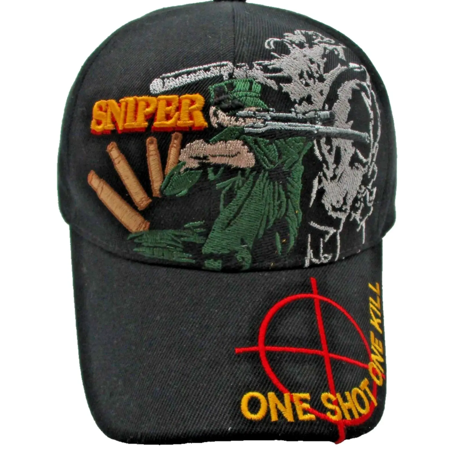 U S Warriors Hat Cap Strap Back Mens One Size Black Sniper One Shot Kill Army