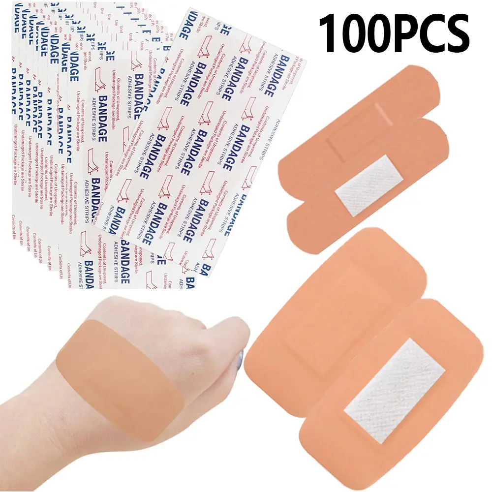 100pcs Assorted Adhesive Bandages Fabric - 2 Sizes Mixed Standard & Large First Aid Strips, Waterproof Sterile Breathable Wound Dressing Latex-Free for Knee Finger