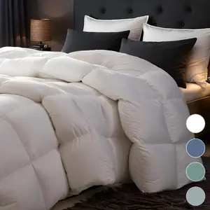 Luxury Goose Down Comforter – Soft, Fluffy, All-Season Duvet Insert，Baffle Box Design，8 Corner Tabs