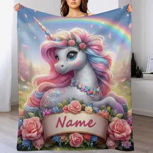 Custom Name  Cute Unicorn Blanket ,Personalized Name Gift ,Suit for The Sofa, Bed, Travel, Camping, Living Room, Office, Chair，Gifts for Family or Child  ,Friend , Send your custom text via shop chat to personalize