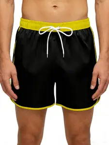 Men's Black Surfing Swim Trunks "Paradise Beach" Palm Tree Graphic Print Quick Dry Beach Shorts Summer Casual Running Shorts Bathing Suit for Vacation and Board