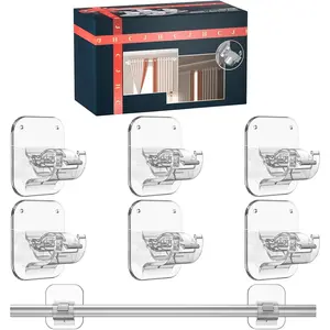 6 count No Drill Adhesive Curtain Rod Brackets 40LB, Curtain Rods No Drilling Renter Friendly Hooks, No  Curtain Holders Apartment Farmhouse Classroom Decor  Drapes Rv Over Blinds Bedroom