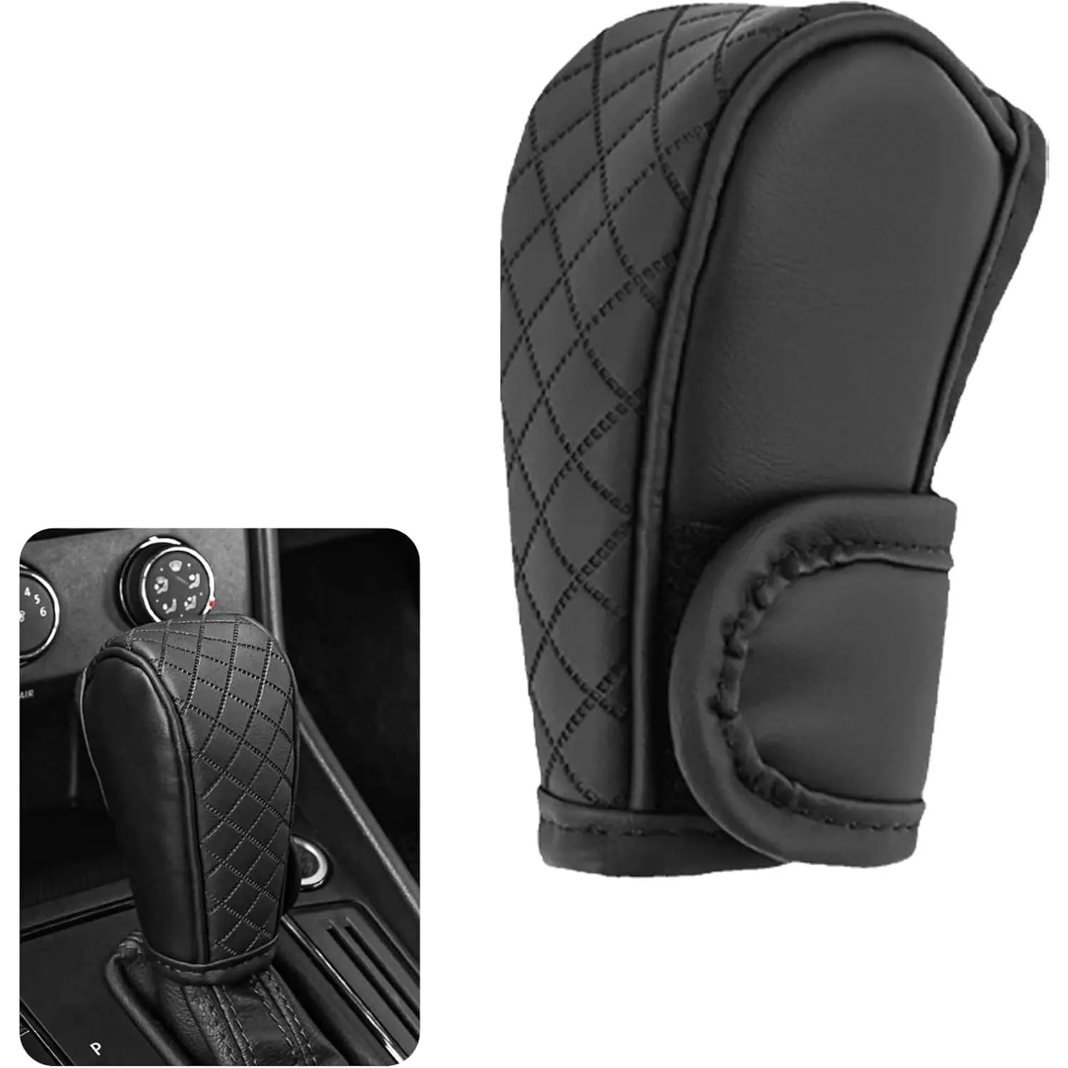 Car Shift Handle Transmission Knob Cover Accessories, Eco-Leather Car Shift Cover, Center Console Magic Tape Gear Lever Protector Universal for Most Cars(Black)