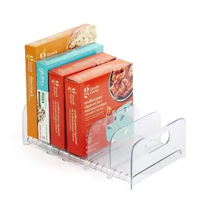 FreezeUp Freezer Rack 12" BPA-Free Fridge Organizer with Adjustable Dividers and Handles for Frozen Food Box and Meal Storage, Clear Plastic Slide
