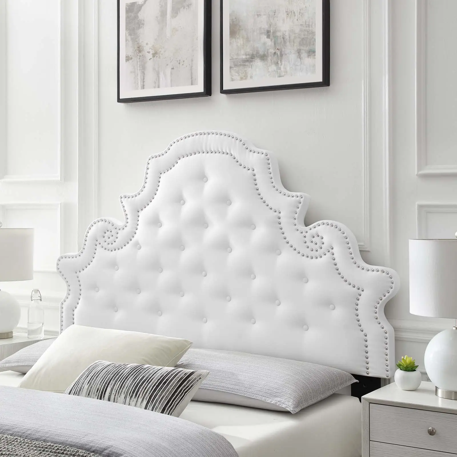 Modway Diana Upholstered Tufted Performance Velvet Adjustable Full/Queen Headboard - Easy Assembly, Ideal for Bedroom, White