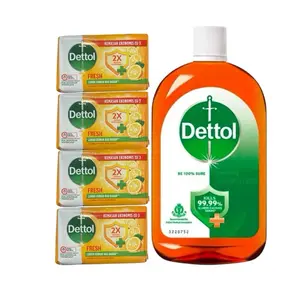 Dettol 550mL Antiseptic Liquid & 4 pack of Re-energize, Fresh, Lasting Fresh or Cool Soap 125mL Each Cleanser Daily Cleansing Set