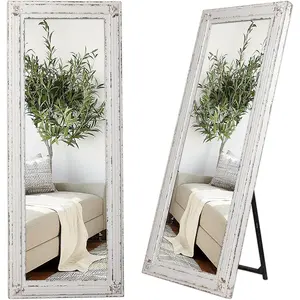Rustic full length mirror with stand 60 x 24 hanging white farmhouse big mirror full body for bedroom leaning wood frame floor mirror full length living room wall mounted mirror
