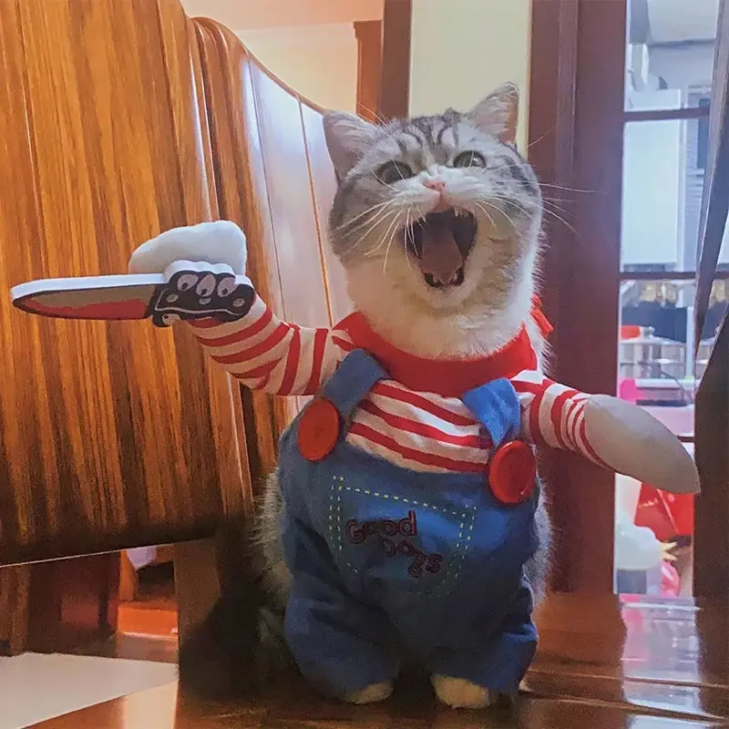 Funny Cat Clothes Halloween Cosplay Costumes For Small Medium Dog Cats Creative Pet Party Kitten Jumpsuits Soft Warm Cat Coat