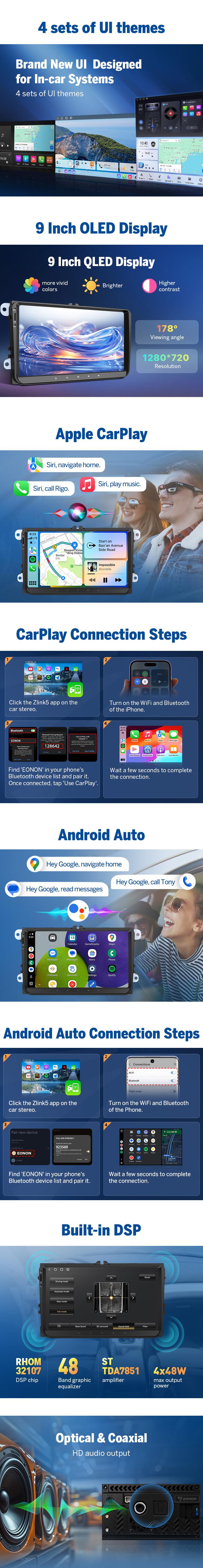 EONON Car Stereo for VW SEAT Skoda, Golf, Jetta, Polo, Passat, Scirocco, Tiguan, T5, Touran, Sharan, EOS, Fabia, Praktik, Wireless CarPlay & Android Auto Car Radio Touch Screen, 10.1" Android 14 Car head unit, AM/FM, SWC, BT - VWX7A / VWX6S