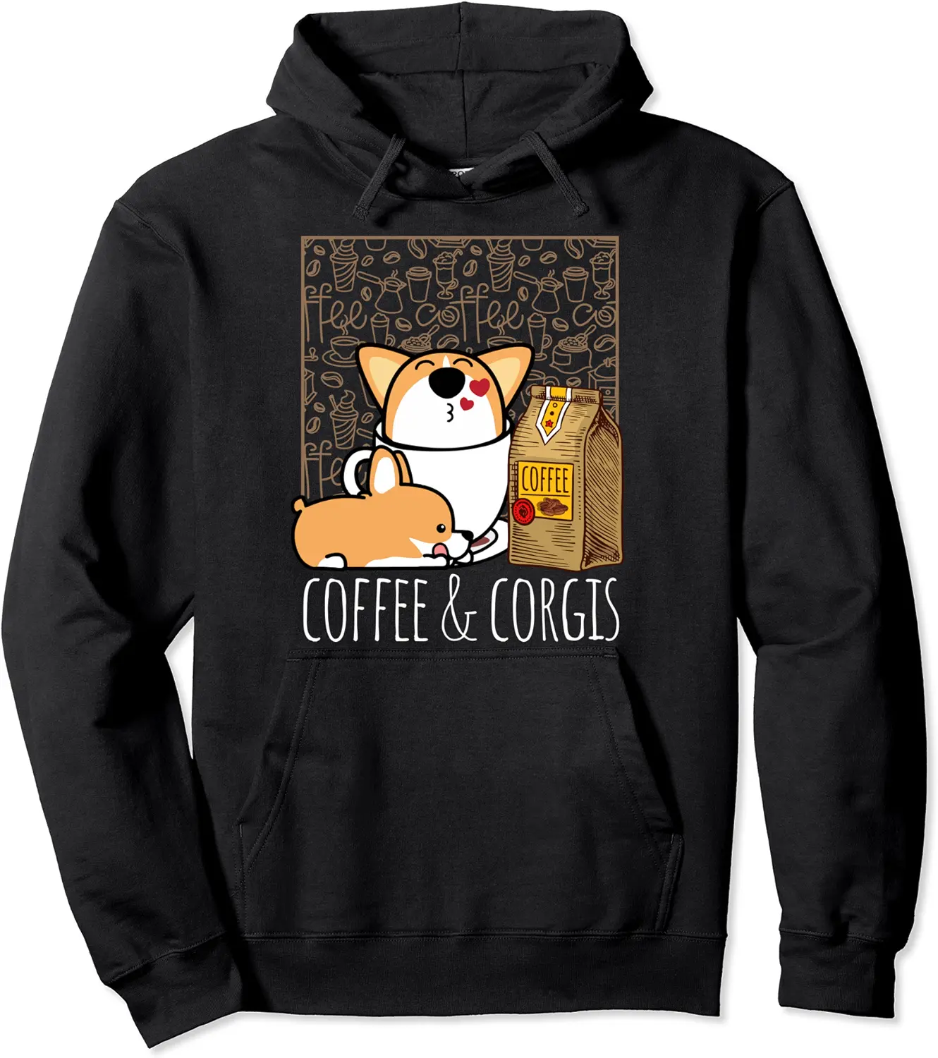 Coffee and Corgis Pembroke Welsh Corgi Dog Coffee Lover Pullover Hoodie - Bernadetab Shop 85B0BQFGG6PL