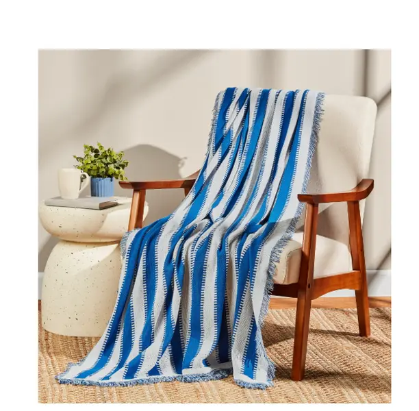 Tapestry Knit Throw, Blue Stripe, 50" x 60"