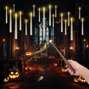 20 count Floating Candles with Wand Remote, Flameless  Taper Candle with Flickering Warm Light,  Operated Magic Deco Candles for Halloween, Christmas, Birthday, Indoor Decor