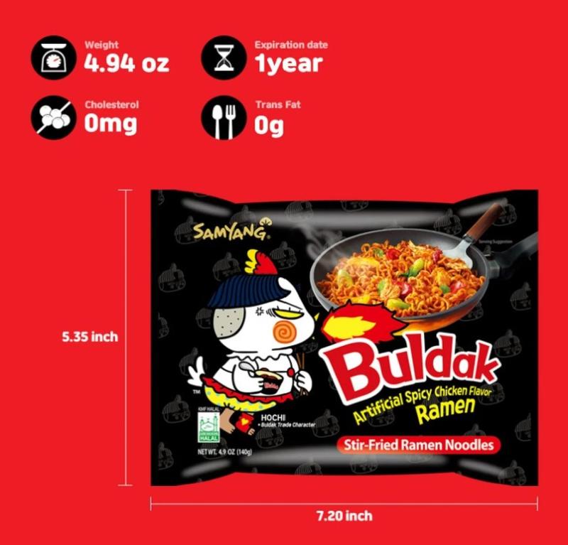 Samyang Buldak Spicy Ramen – Hot Chicken Korean Stir-Fried Instant Noodles, Original Flavor, 1 Bag with 5 Packs