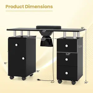 COSTWAY - Manicure Table Nail Desk with Electric Dust Collector and 3 Dust Bags-Black