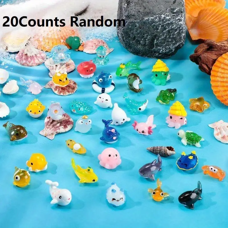 Random Color Mini Resin Animals, 20pcs/set Ocean Themed Mini Resin Figures, Tiny Resin Animals for Fish Tank, Fish Tank Decoration, Christmas Gift