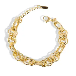 14K Gold Plated Double Link Bracelet 7” + 2” Extension - Elegant Textured Chain Design for Women Adjustable Fit 7”–9” Unique Layered Shine