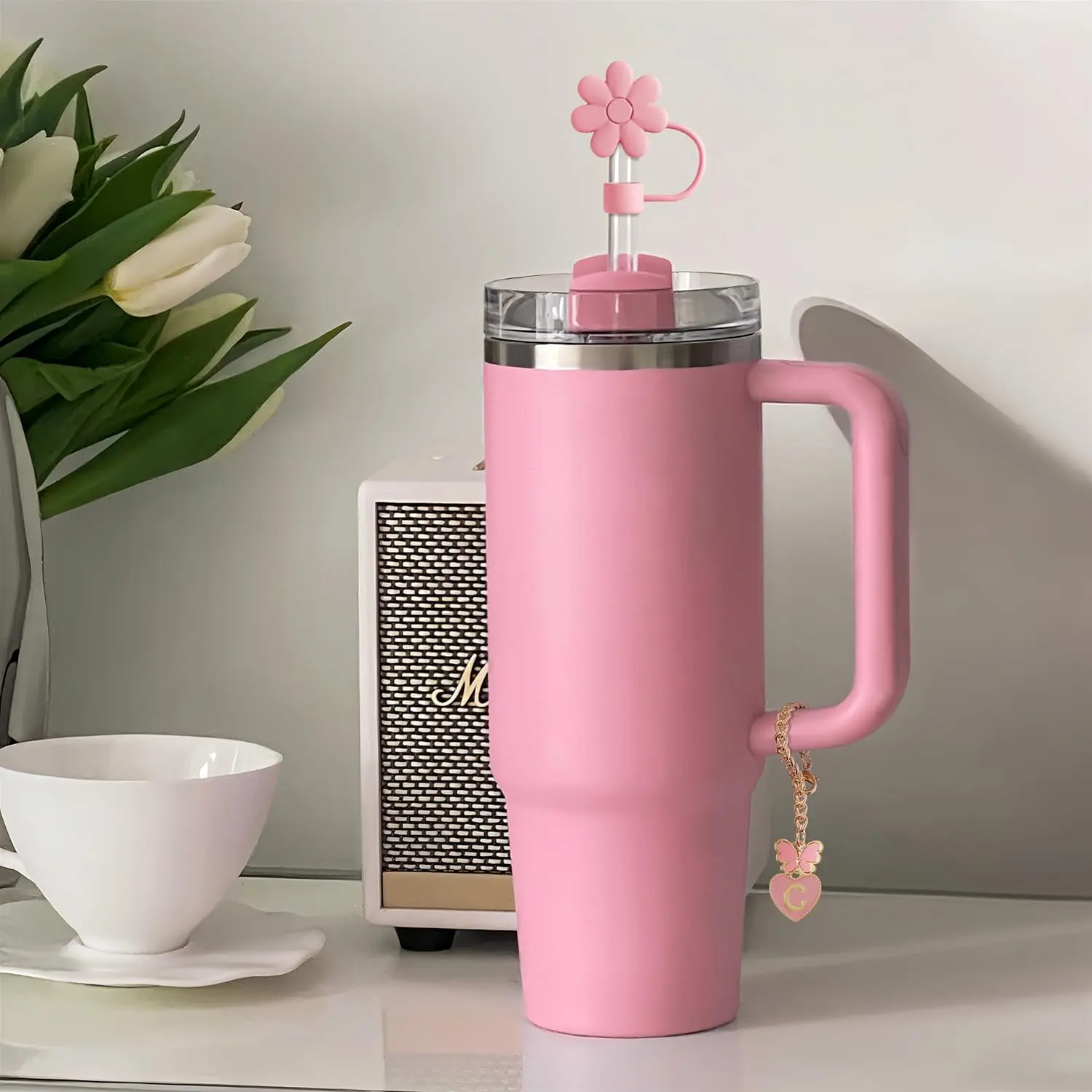 Compatible with Stanley Cup Accessories, 3PCS Hot Pink Straw Toppers for Stanley  Cup Straw Cover Cap, 2PCS Cute Letter Charms for Stanley 30&40 Oz Tumbler  with Handle - TikTok Shop