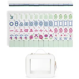 Sweet Jojo Designs Jester Mint Green Mahjong Tile Set Cute, Pretty Mah Jongg Sets American 160 1.26in. Engraved 4 Layer Acrylic Mojang Tile Game Set, Beautiful Mahjong Accessories and Gifts Travel Bag