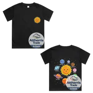 Solar System Planet Space Planets Boys Girls  Front and Back Cotton T-shirt, Graphic Print Round Neck Short Sleeve Casual Tee for Boys Girls