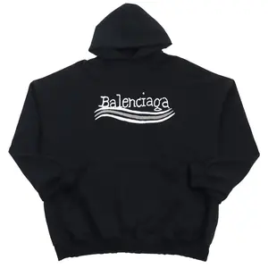 Pre-owned Balenciaga Cotton Small Leather Goods Distressed Logo Hoodie Sweatshirt