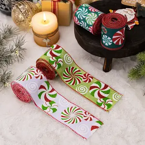 Burlap Candy Stripe Ribbon Roll, Christmas Wreath Tree Decor Gift Wrapping Supplies Party Crafts, DIY Handmade Bouquet Packaging