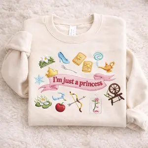Sweetheart Embroidered Sweatshirt for Women, Fairytale Princess Shirt, I'm Just a Princess Crewneck, Cute Fantasy Graphic Top, Gift for Her