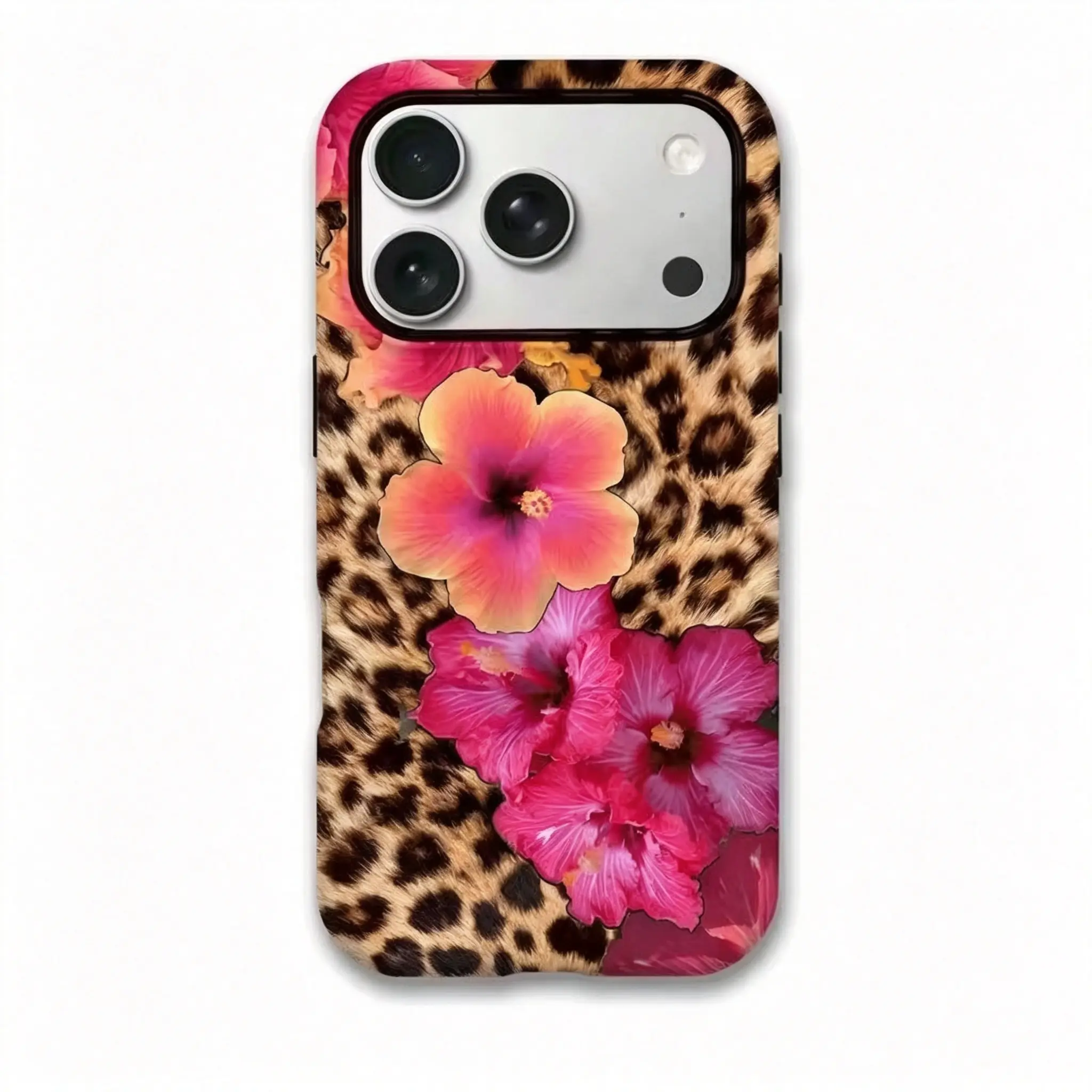 Pink leopard print floral frosted 2-in-1 membrane case/sturdy double-layer structure/excellent protection/durable/suitable for iPhone 17-11 Pro Max/Plus/compatible with Samsung Galaxy S26-22 Ultra/PLUS designed for female makeup video shooting patriotic