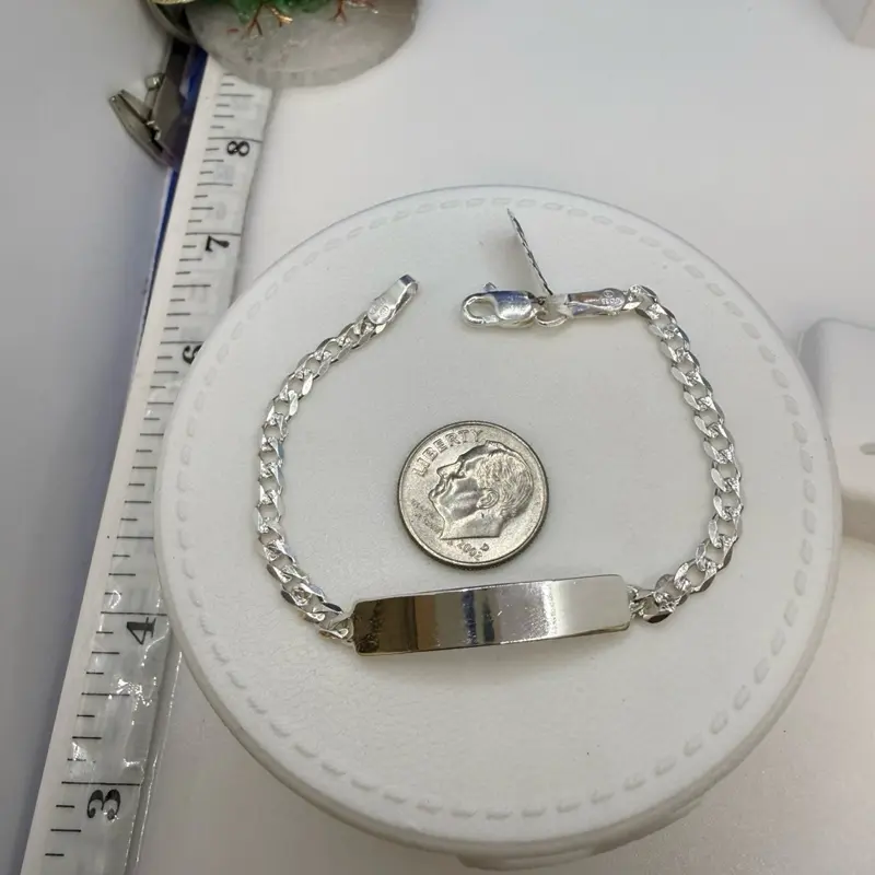 925 sterling silver 6.5 3mm  high quality ID bracelet Mexican silver solid )) pulcera de plaqueta 6” 3mm  Alta calidad plata Mexicana solido