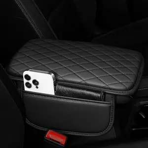 Universal Leather Car Center Console Cover ArmrestCushion Pad Soft Comfortable Anti-Scratch Non-SlipWaterproof Auto Arm Rest Protector Fit Most Cars SUVTruck