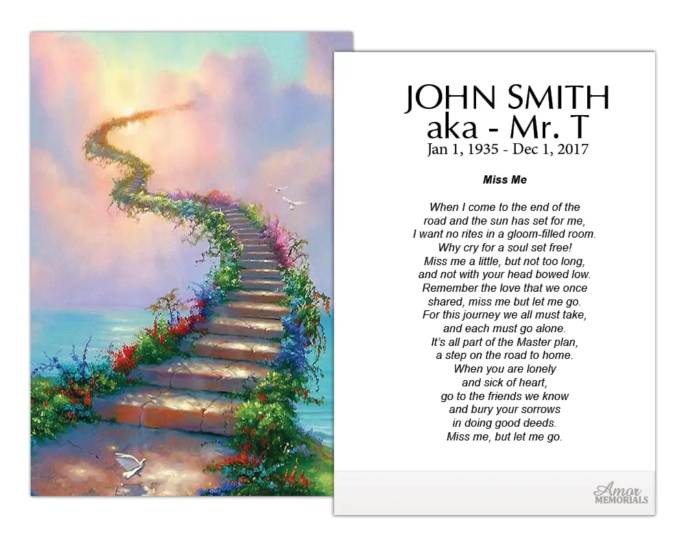 Personalized Memorial Prayer Cards FPC1009EN 2.5" x 4.25" High-Quality Satin Card Stock Optional Lamination for Wake Services Customizable with Name and Optional Lamination for Durability