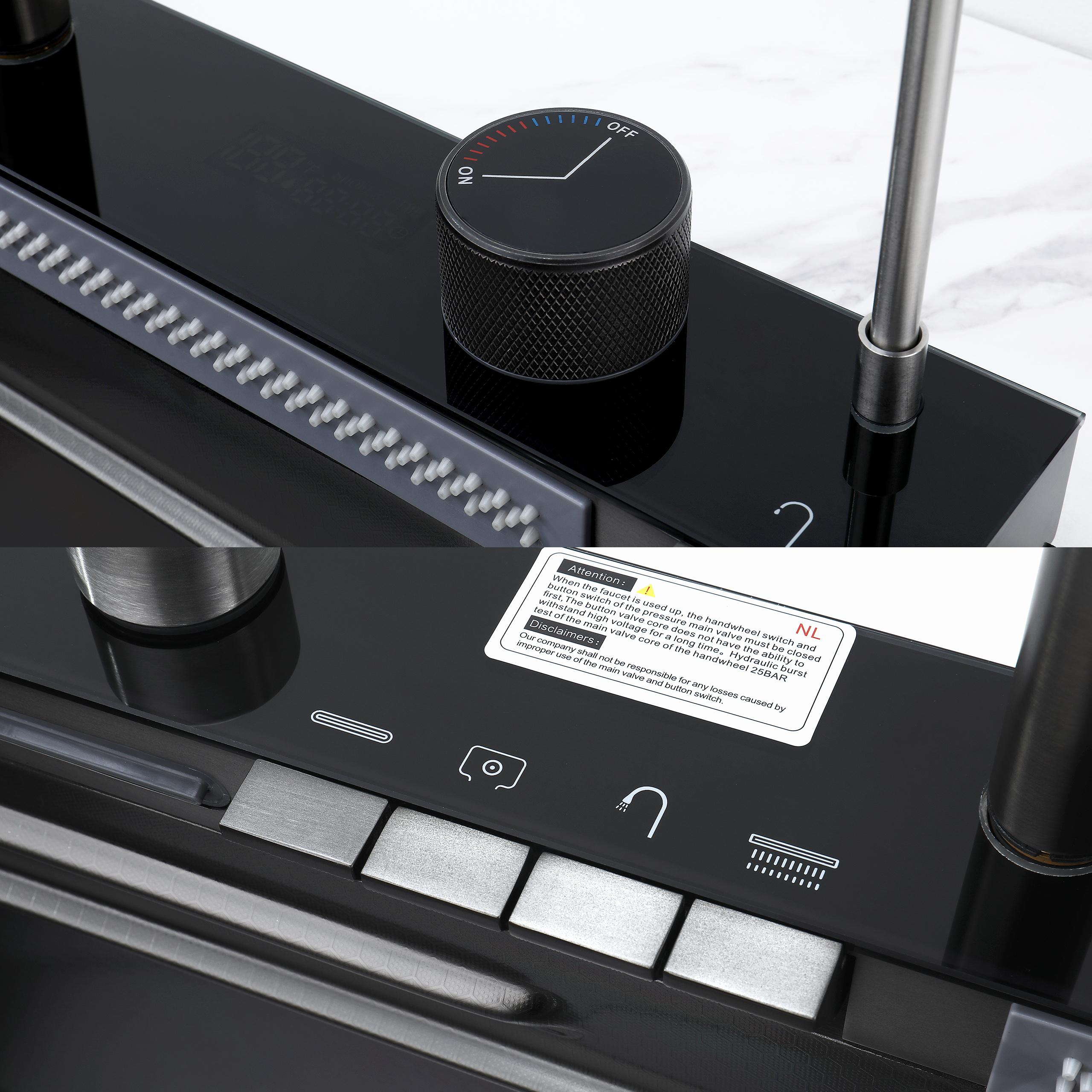 30 Inch Kitchen Sink with Smart Digital Display, Water Powered Piano Key Control, 3 Water Modes Pull Out Faucet, Dual Knob Design, Honeycomb Coating, Compatible with US Standard Garbage Disposal 30 Inch Kitchen Sink with Smart Digital Display, Water Powered Piano Key Control, 3 Water Modes Pull Out Faucet, Dual Knob Design, Honeycomb Coating, Compatible with US Standard Garbage Disposal