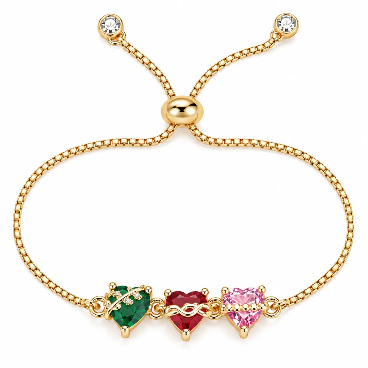 Three Sacred Hearts Bolo Bracelet for Women, Gold Tone Jesus Mary Saint Joseph Faith Charm Bracelet, Dainty Virgen de Guadalupe Religious Gift for Confirmation Baptism First Communion, Blessed Family Gift