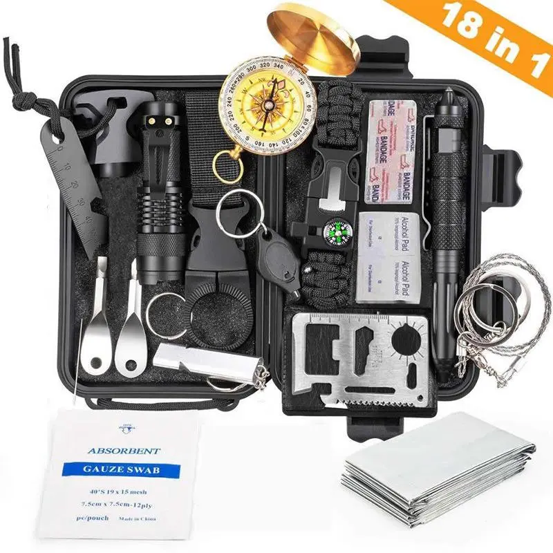 Military-Grade Compact Outdoor Survival Utility Pack - Compact Kit for Camping, Hiking & Outdoor Travel, Includes Mini Camping Tools, Emergency Bracelet, Whistle, Blanket, Knife