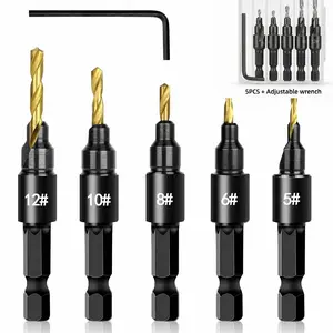 5PCS Professional Countersink Drill Bit Set with Adjustable Depth Stop High Speed Steel Heavy Duty Woodworking Drill Tools for DIY Wood Craft Furniture Making & Home Improvement screws magnetic dly High-Speed Stainless