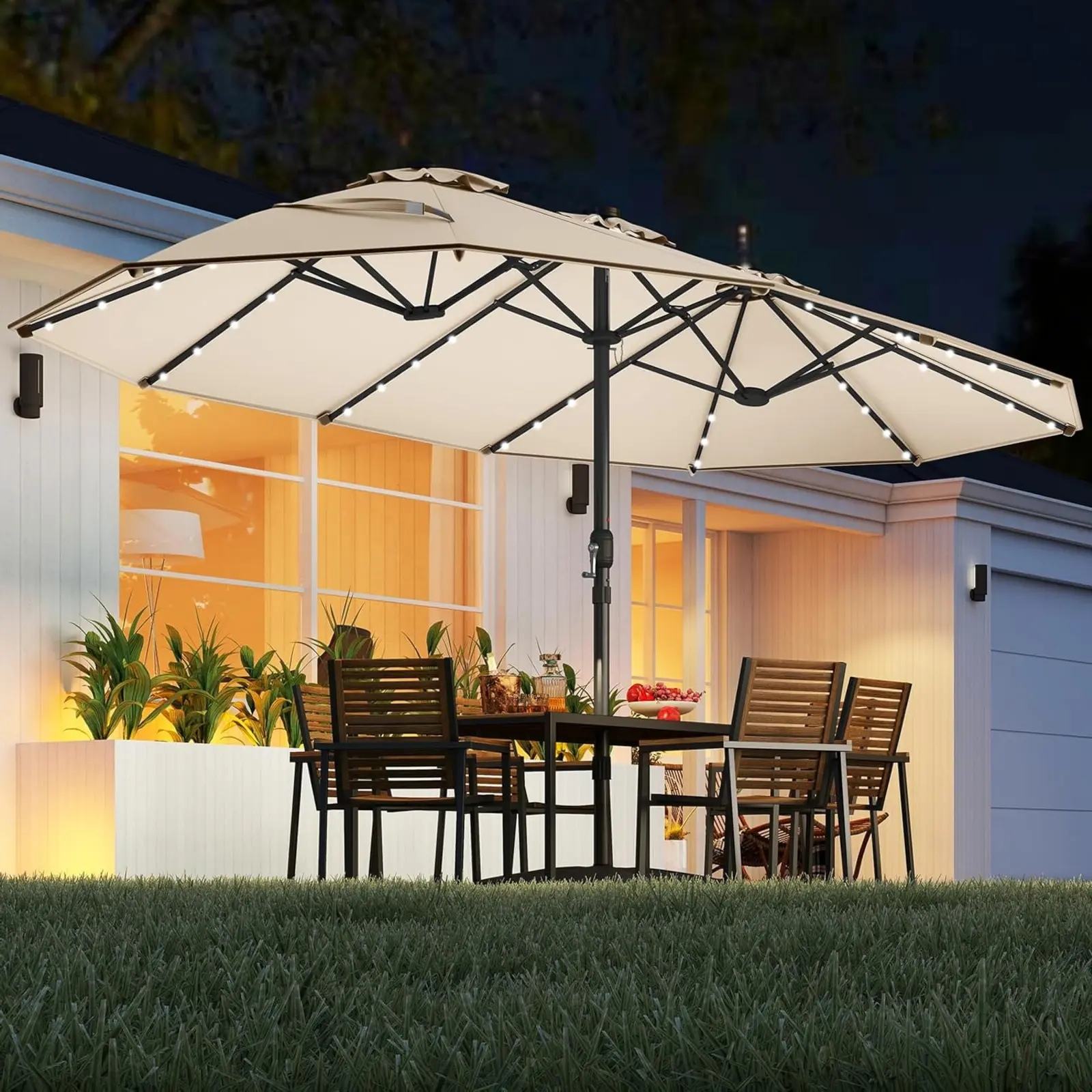 hampton bay 11 ft. led offset patio umbrella Outdoor With Base in Sunbrella Henna (YJAF-052L-C) Home Solar LED Offset Cantilever Umbrella Fits multiple color variations of UXM05201A and YJAF How to Assemble 11 FT