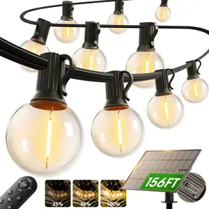 150FT Solar String Lights Outdoor Waterproof with Remote, Dimmable Commercial Grade Solar Powered String Lights with 80 LED Bulbs, Hanging Light for Camping Backyard Party Decor