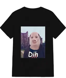 [100% Cotton]"Dih" Pig Mask Meme American Retro Black Short-Sleeved Unisex T-Shirt, Hilarious Viral Graphic, Casual Streetwear for Comedy & Meme Enthusiasts, Unique Quirky Internet Culture Fashion Statement Piece Men's Humorous Graphic Tee Cotton Printed