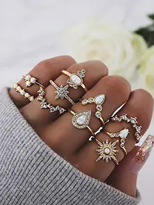 10 Pcs Fashion retro artificial crystal, suitable for women's everyday wear, versatile bohemian style, perfect as a holiday gift, Fashion Stacking Rings, Bohemian Stackable Rings