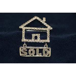 Silver Tone Rhinestone House Home Sold Sign Realtor Brooch Pin