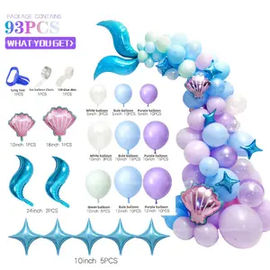 93pcs Mermaid Tail Balloon Garland Arch Mermaid Theme Birthday Party Decorations Set