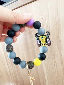 Western Style Animal Cow Beaded Keychain, Leopard Texture Beads, Cool Bull Head Design, Perfect Gift for Friends