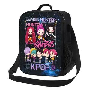 Huntrix Girls, Kpop Demon Hunters, Saja Boys Lunch Box Boys Girls Insulated Lunch Bag Reusable Thermal Cooler Tote Portable Shoulder Strap School Picnic Printed Adjustable Lunch Bag