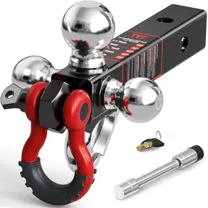TYT Tri Ball Hitch Trailer Mount with Locks,Tow Hook & Clevis Shackle, Fits 2 inch Hitch Receiver with 2-5/16",2",1-7/8" Hitch Ball