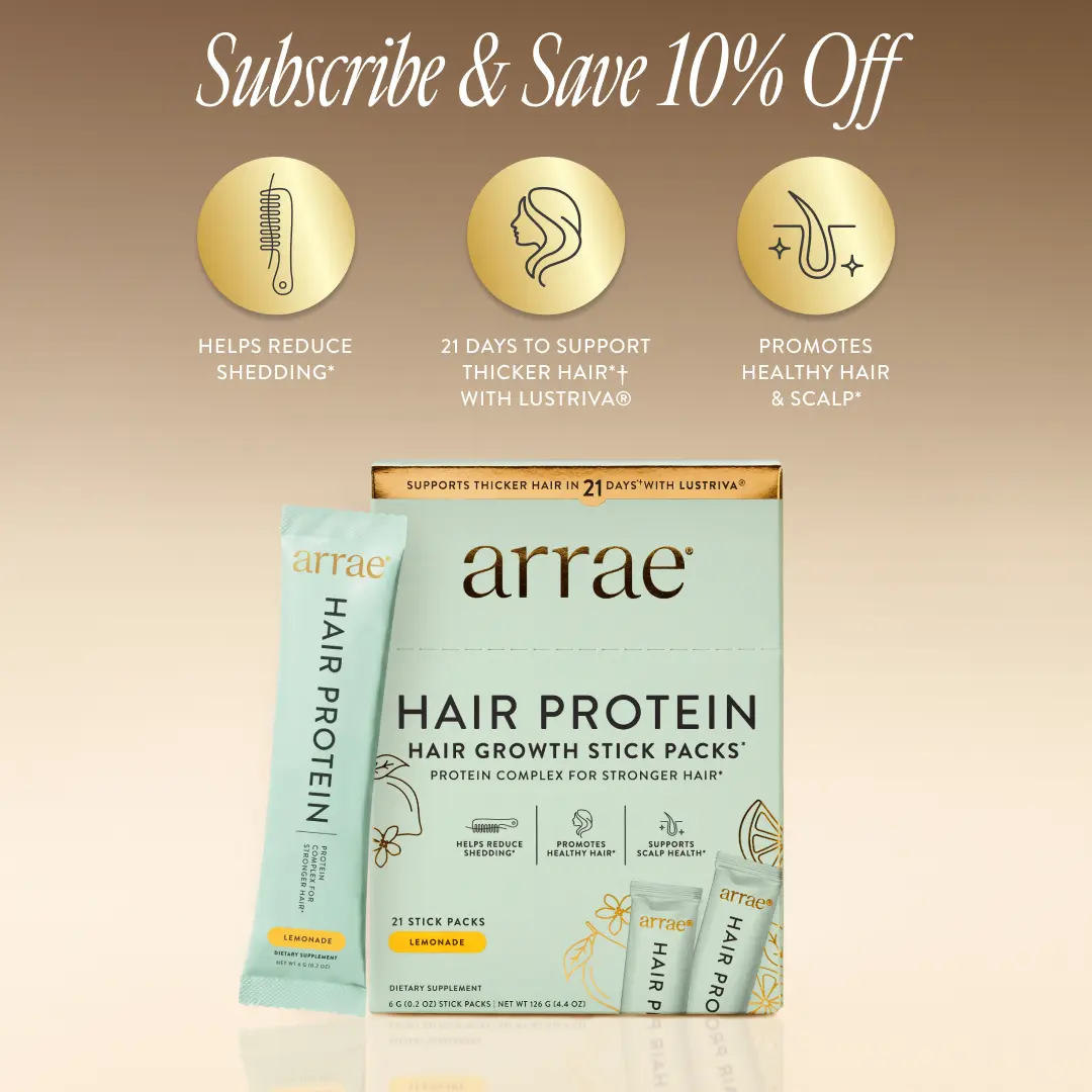 arrae Hair Protein | Hair Growth Support for Thicker, Fuller-Looking Hair | 3g Hair-Strengthening Protein Complex + Clinically Studied Growth-Activators | Shedding & Scalp Support* | Lemonade Flavor | 21-Day Supply