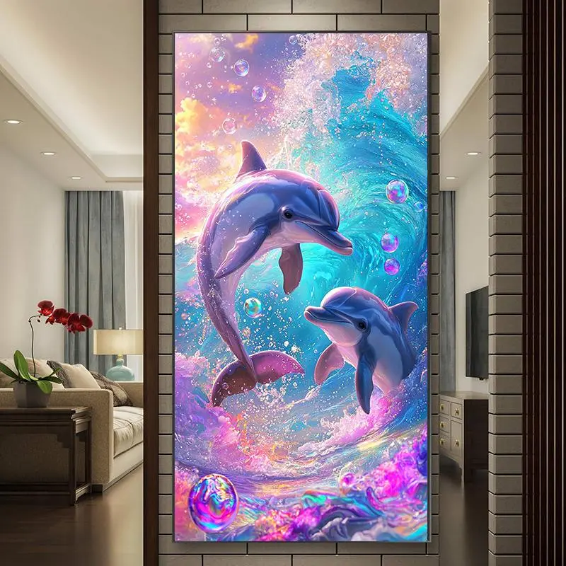 Dolphin Pattern DIY Diamond Arts Colorful Painting Kit without Frame, 5D Diamond Arts Colorful Painting Kit, Wall Art Decor for Home Living Room Bedroom, Crafts, Diamond Painting Kits