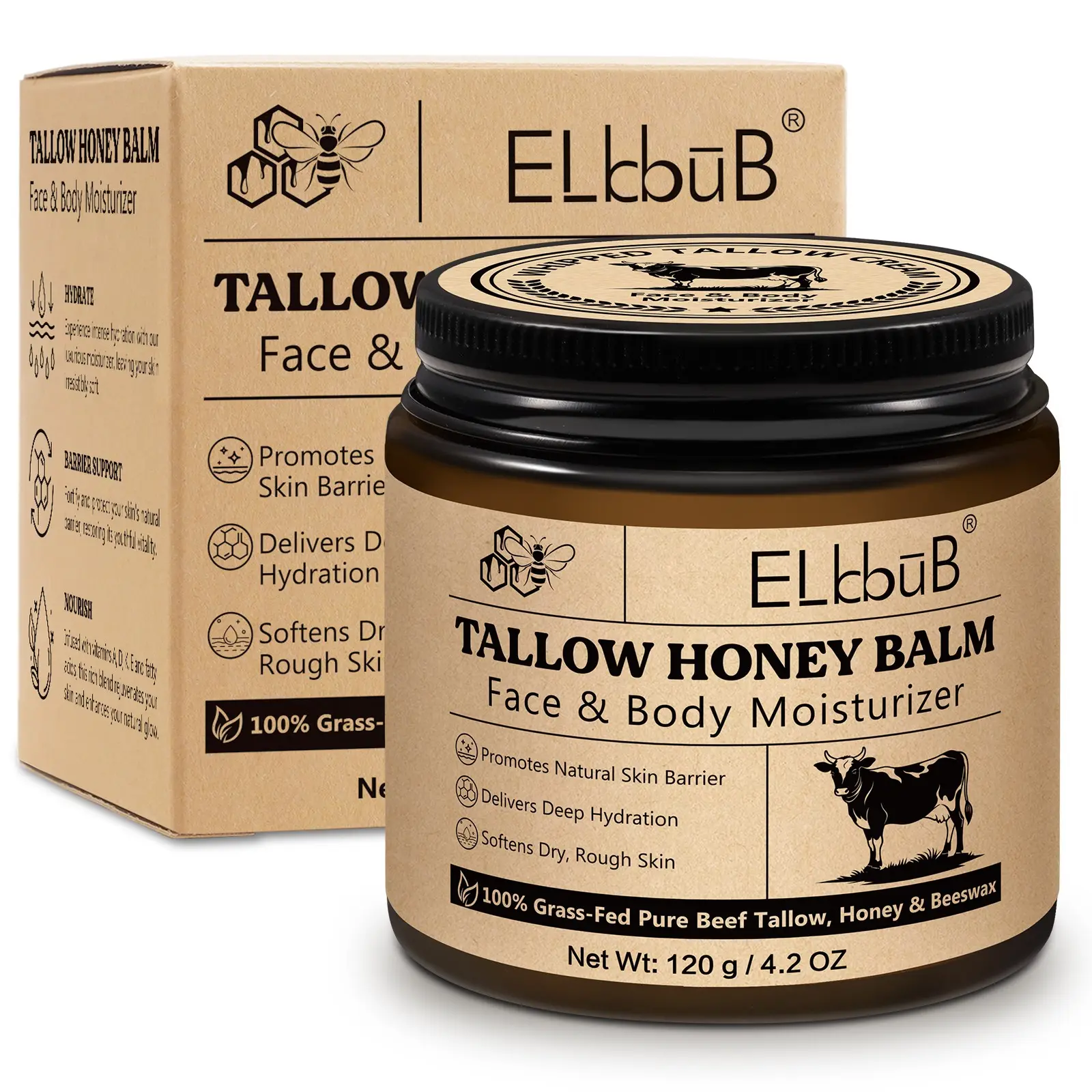 ELBBUB Butter & Honey Moisturizing Cream, Body Lotion, designed for dry, uncomfortable skin, provides rapid hydration and nourishment, body care, moisturizing cream, Deep Moisturizing Nourishing, Hydrating Dry Skin