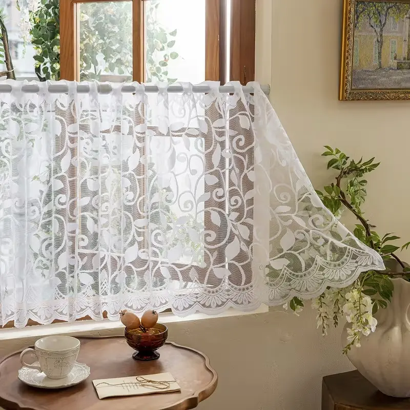 Transparent Farmhouse Curtain Panel with Top Rod Pocket, Sheer Fabric for Bedroom and Living Room Decor, Artistic Style Divider, Window Drapes