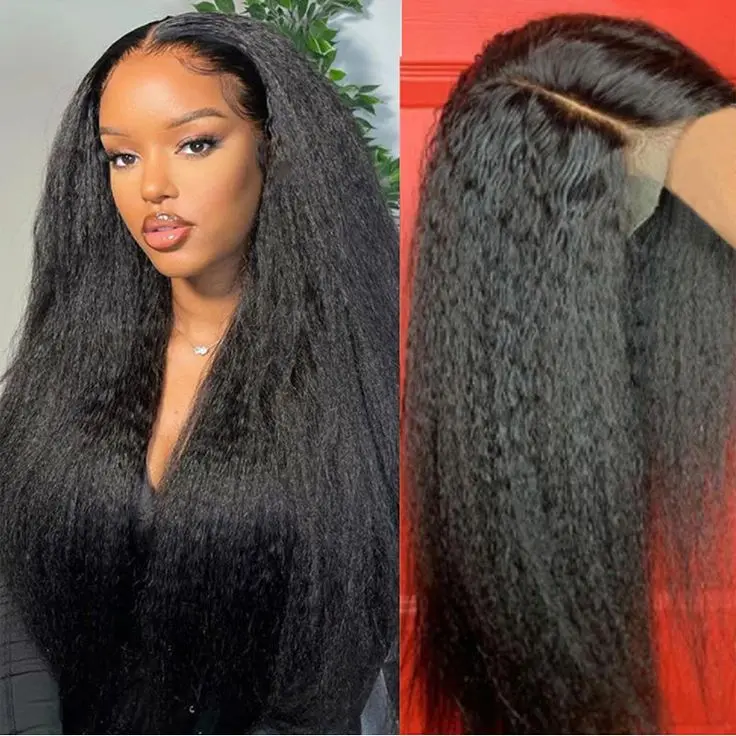 Women's Aodbar Glueless 13*4 Transparent Lace Frontal Wig - Black Kinky Yaki Straight, Heat-Resistant Synthetic Fiber, 200 Density, Natural-Looking Fashion Wigs Glueless, Glueless Wig