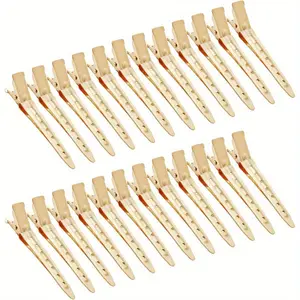 24 Packs Duck Bill Clips, Bantoye 2. 75 Inches Rustproof Metal Alligator Curl Clips with Holes for Hair Styling, Hair Coloring, Golden