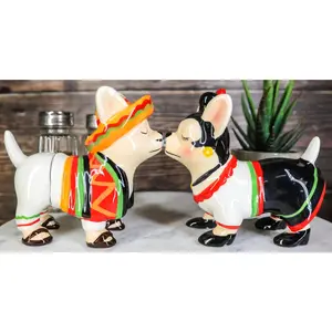 Kissing Mexican Chihuahua Dogs With Sombrero Hat Ceramic Salt And Pepper Shakers